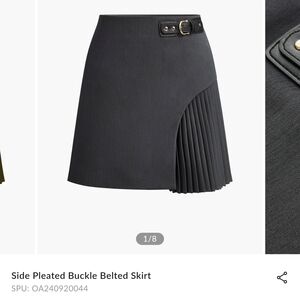 Commense Charcoal Pleated Mini Skirt with Buckle
